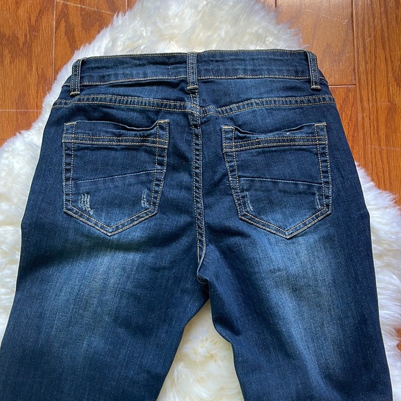 DE/nim Stitch Fix Distressed Dark Blue Jeans Size 26 Cut Knees - Picture 5 of 8
